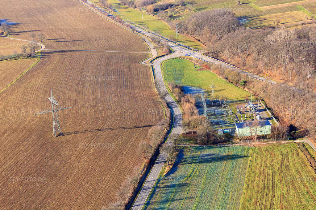 Luftbild: Umspannwerk an der B38 in Dörrenbach im Bundesland Rheinland-Pfalz in Deutschland. Foto: IMG_48306.jpg vom 11.12.2011 durch Werner Riehm/FLY-FOTO.de