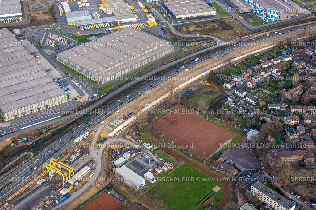 Duisburg230100862 | Luftbild, Baustelle mit Erweiterung und neuer Ausfahrt der Autobahn A40, Kaßlerfeld, Duisburg, Ruhrgebiet, Nordrhein-Westfalen, Deutschland