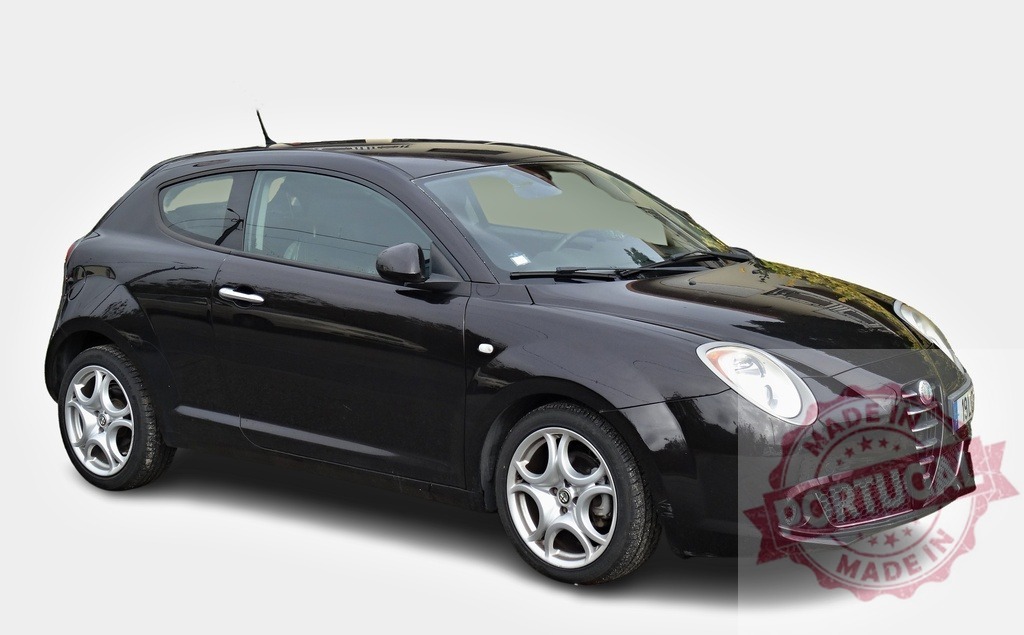 Shiny black Alfa Romeo Mito posing on white background | Modern stylish italian compact car isolated on white background - Realized with Pictrs.com