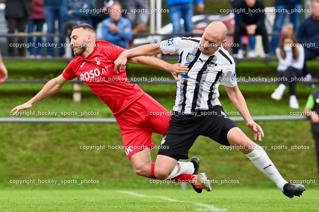 SVG Bleiburg vs. SAK 23.9.2023 | #23 Kristjan Sredojevic SAK, #6 Nikola Tolimir SVG Bleiburg, SVG Bleiburg vs. SAK 23.9.2023, SVG Bleiburg vs. SAK am 23.09.2023 in Bleiburg (Karl Kornberger Stadion), Austria, (Photo by Bernd Stefan)