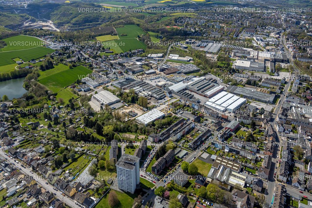Velbert230407392 | Luftbild, Gewerbegebiet Mettmanner Straße und Heidestraße, Fliether Hochhaus, Velbert, Ruhrgebiet, Nordrhein-Westfalen, Deutschland