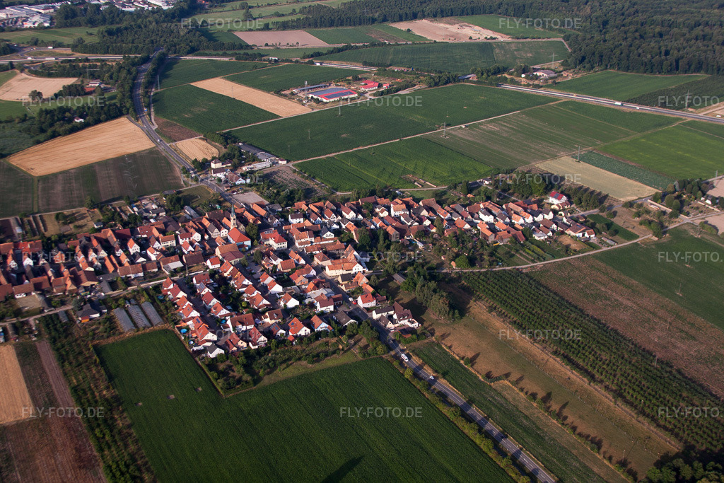 Luftbild: Ortsansicht von Norden in Erlenbach bei Kandel im Bundesland Rheinland-Pfalz in Deutschland. Foto: IMG_69763.jpg vom 04.07.2014 durch Werner Riehm/FLY-FOTO.de