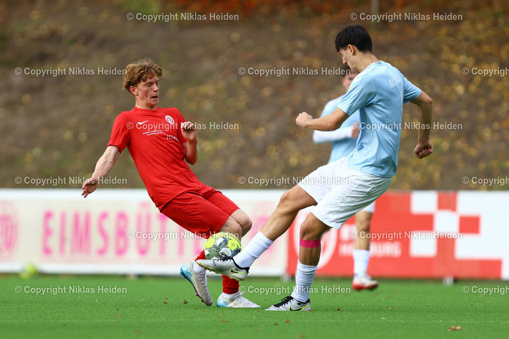 NH_EimsbüttelerTVU19_Altona93U19_RegionalligaNord_11102025 | #12 Hannes Michael Trampnau (Eimsbütteler TV U19), #6 Adrian Arda Cifci (Altona 93 U19)Fußball I Junioren I A-Junioren Regionalliga Nord I Saison 2025-2026  I 7. Spieltag I Eimsbütteler TV U19 - Altona 93 I 11.10.2025 I Sportzentrum Hoheluft