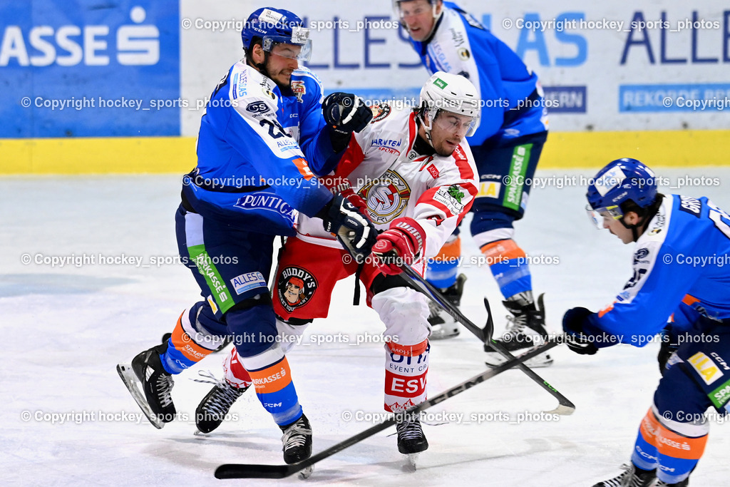 ESC Steindorf vs. ESV Ferlach  | #28 Bacher Stefan ESC Steindorf, #81 Potocnik Kristof ESV Ferlach, ESC Steindorf vs. ESV Ferlach , ESC Steindorf vs. ESV Ferlach  am 15.02.2026 in Steindorf (Ossiachersee Halle), Austria, (Photo by Bernd Stefan)
