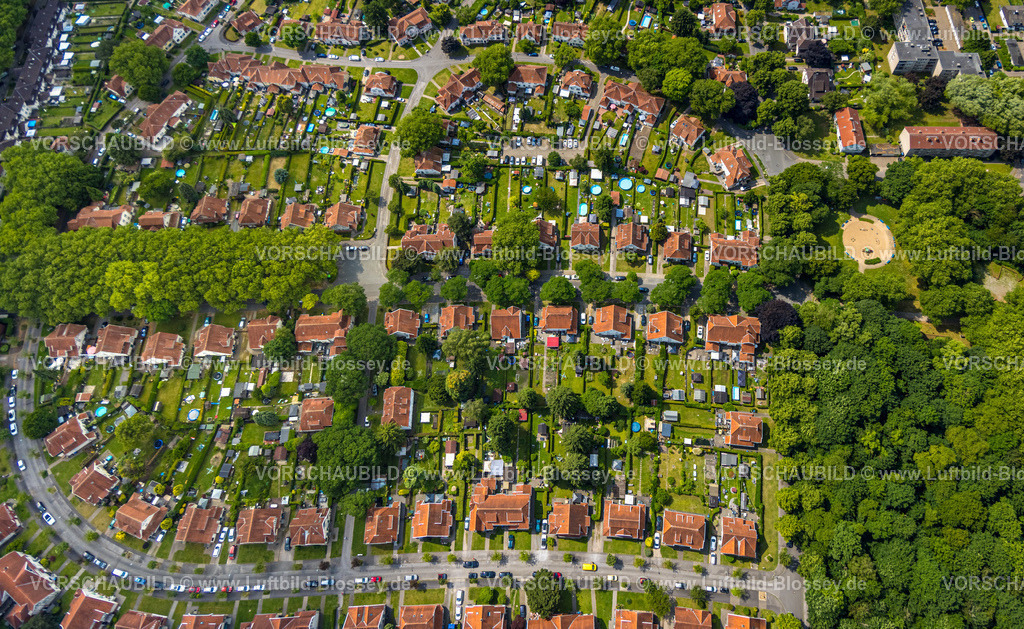Herne250602252 | Luftbild, Bergmannssiedlung Teutoburgia mit roten Dächern, Häuser und Gartenanlagen, Börnig, Herne, Ruhrgebiet, Nordrhein-Westfalen, Deutschland