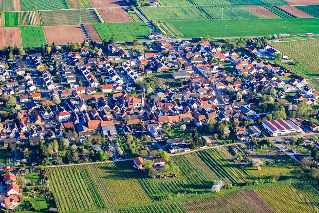 Luftbild: Ortsansicht aus Norden im Ortsteil Niederhochstadt in Hochstadt im Bundesland Rheinland-Pfalz in Deutschland. Foto: IMG_56746.jpg vom 25.04.2013 durch Werner Riehm/FLY-FOTO.deAuflösung des Originals: 4752 x 3168 px