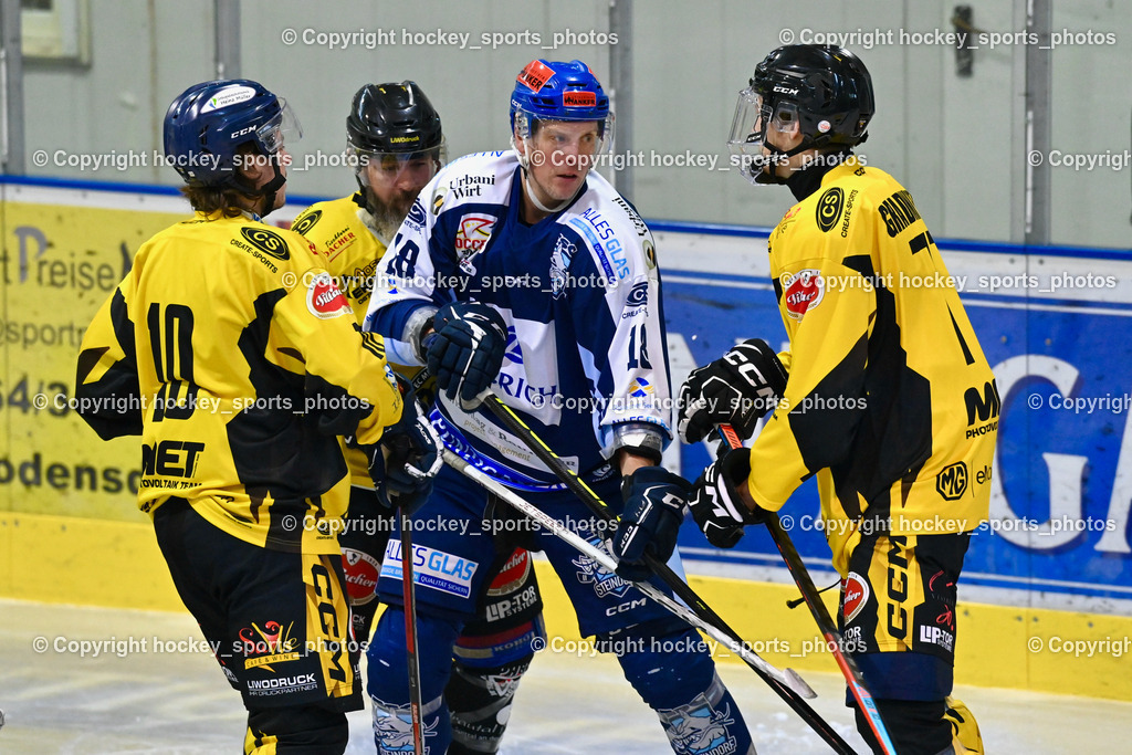 ESC Steindorf vs. EC Hornets Spittal 25.2.2024 | #10 Ortner Philipp EC Hornets Spittal, #33 Kabas Michael EC Hornets Spittal, #18 Pewal Martin ESC Steindorf, #77 Granitner Gert EC Hornets Spittal, ESC Steindorf vs. EC Hornets Spittal 25.2.2024, ESC Steindorf vs. EC Hornets Spittal 25.2.2024 am 25.02.2024 in Steindorf (Ossiachersee Halle), Austria, (Photo by Bernd Stefan)