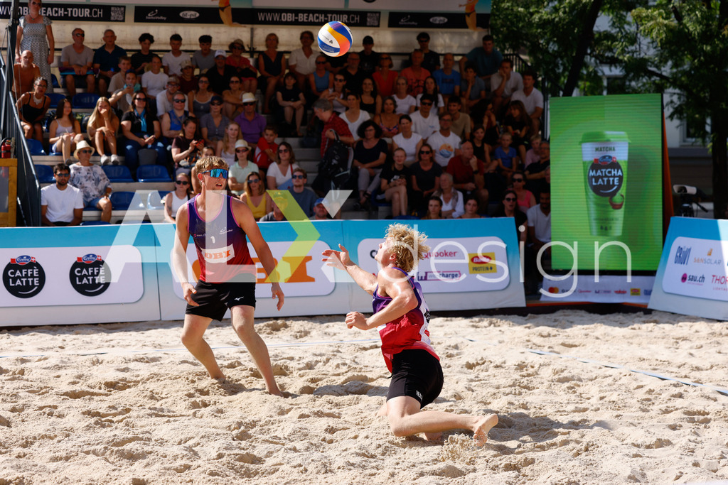 Obi BeachTour 2026 - Basel | BASEL, SWITZERLAND - JULY 17: JACOB HEJLSVIG PETERSEN (DEN) and VILLADS FLÜGGE NAPIER (DEN) during the Obi BeachTour 2026 match between BREER / KÄLIN (SUI) and NAPIER / PETERSEN (DEN) at Barfüsserplatz on July 17, 2026 in Basel, Switzerland. - Realisiert mit Pictrs.com