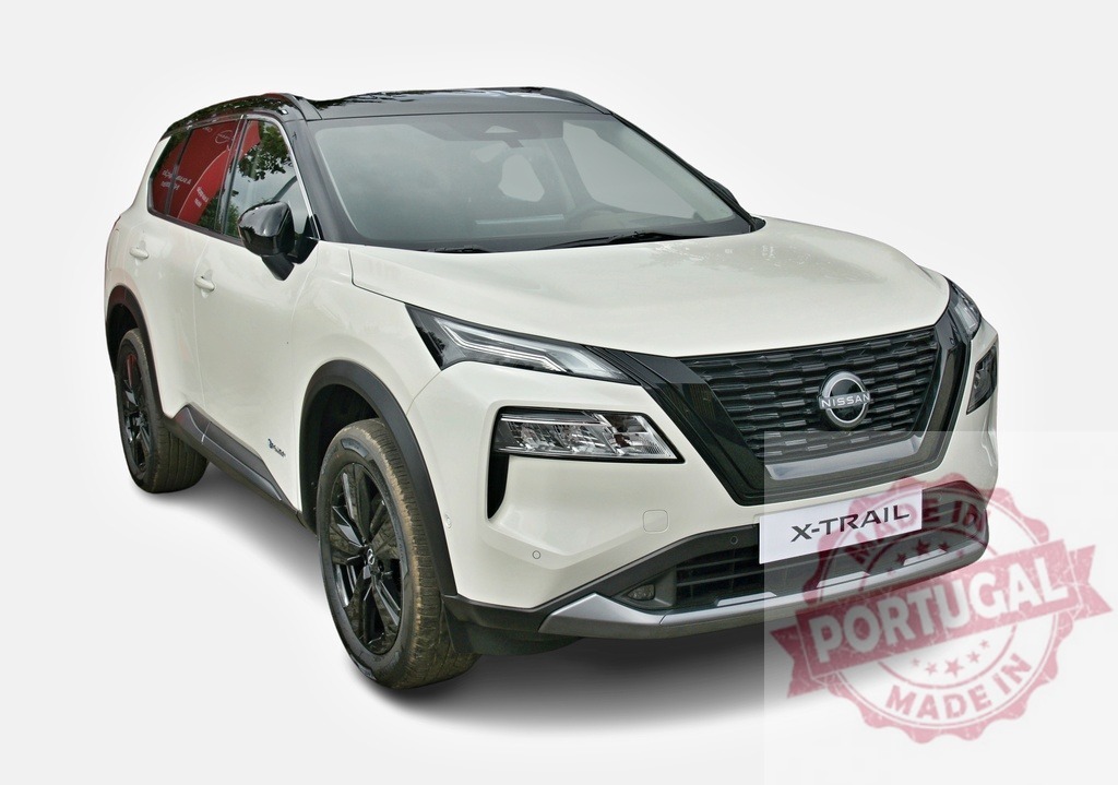 Nissan X-Trail posing on a white background | Modern white SUV Nissan X-Trail parked on a white background, showcasing its sleek design and powerful presence - Realized with Pictrs.com