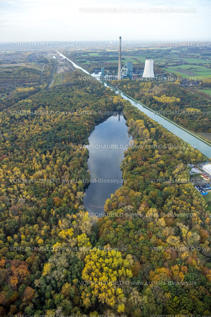 Bergkamen221013208 | Luftbild, Beversee im Beverwald in Herbstfarben, Kraftwerk Bergkamen, Bergkamen, Ruhrgebiet, Nordrhein-Westfalen, Deutschland