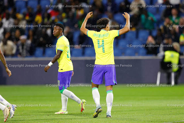 220923bravsgha_0293 | Frankreich Le Havre, 23.09.2022 xabx Nationalteams Freundschaftsspiel Brasilien – Ghana v.l.,Marquinhos (Brazil) Torjubel, Goal celebration, celebrate the goal 
 - Realisiert mit Pictrs.com