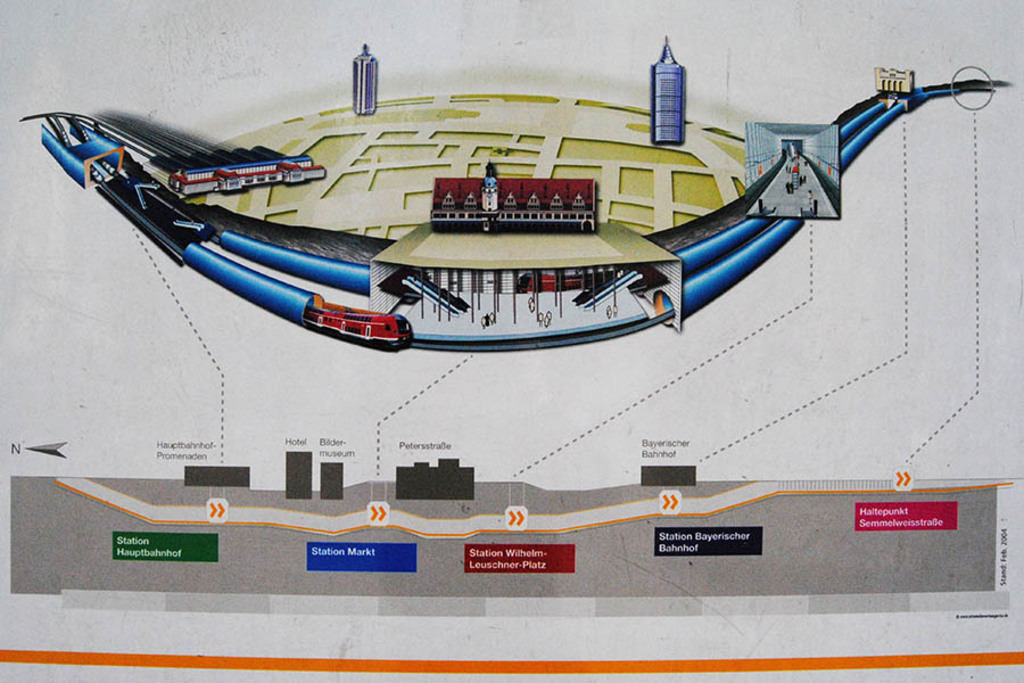 City-Tunnel Leipzig - Grafik an einem Bauzaun 02.04.2010 | Das Team hinter BILDLEXIKON LEIPZIG bündelt historische wie aktuelle Informationen über die Stadt Leipzig in Text und Bild auf einer Plattform und stellt diese der interessierten Öffentlichkeit zur Verfügung.