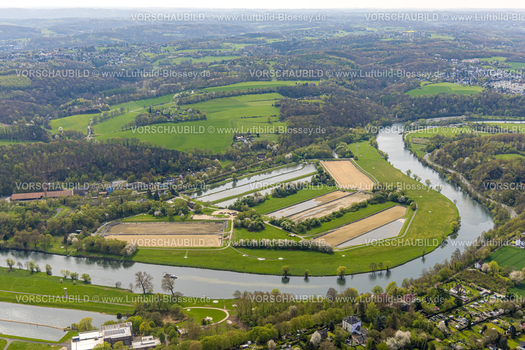 Witten230402797 | Luftbild, Wasserbecken der Wasserwerke Westfalen GmbH mit Fluss Ruhr, Bommern, Witten, Ruhrgebiet, Nordrhein-Westfalen, Deutschland