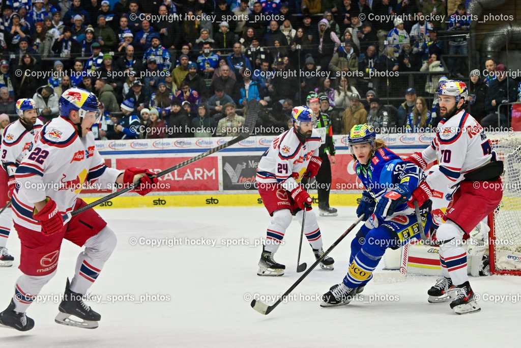 EC IDM WÄRMEPUMPEN VSV vs. EC Red Bull Salzburg | #22 Robertson Dennis Eamon EC Redbull Salzburg, #12 Pearson Chase EC VSV, #70 Nissner Benjamin EC Redbull Salzburg, #24 MURPHY RYAN EC Redbull Salzburg, EC IDM WÄRMEPUMPEN VSV vs. EC Red Bull Salzburg, EC IDM WÄRMEPUMPEN VSV vs. EC Red Bull Salzburg am 17.01.2025 in Villach (Stadthalle Villach), Austria, (Photo by Bernd Stefan)