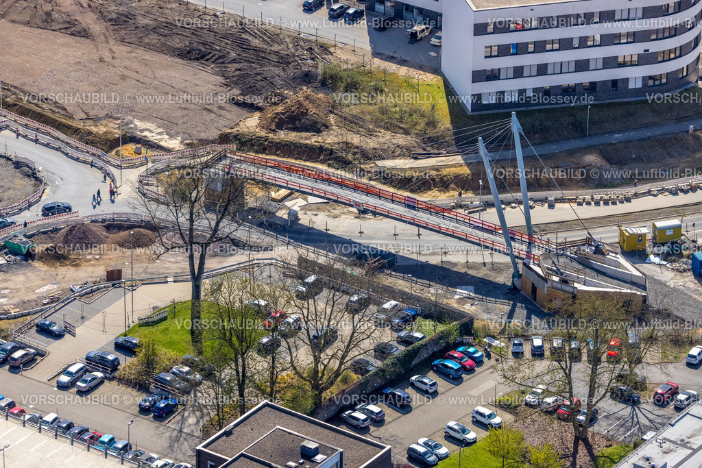 Witten220401147 | Luftbild, Baustelle und Sanierung der Pferdebachstraße mit Neubau der RadwegBrücke Rheinischer Esel, Witten, Ruhrgebiet, Nordrhein-Westfalen, Deutschland