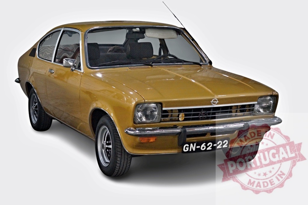 Opel Kadett C classic vintage car on white background | Opel Kadett C golden classic coupe on display, showcasing automotive history - Realized with Pictrs.com