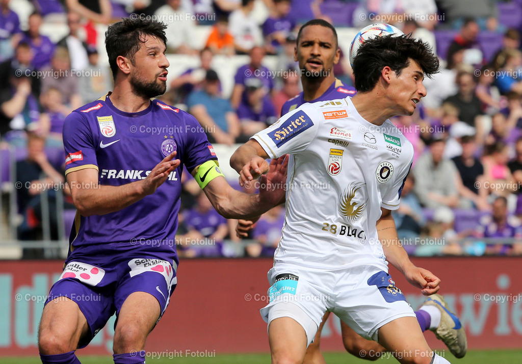 A_LUI_23042023_11 | SPORT,FUSSBALL,ADMIRAL BUNDESLIGA  AUSTRIA KLAGENFURT-AUSTRIA WIEN 23.04.2023 IM BILD:SEBASTIAN GUERRA SOTO (KLAGENFURT) UND LUKAS MUEHL (AUSTRIA  WIEN ) FOTO:FOTOLUI/MW