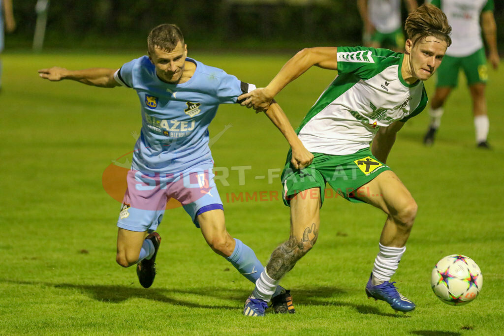 VST Völkermarkt - SVG Bleiburg 2-2, Kärntner Liga 2. Runde | Raphael Kulterer (VST Völkermark #20) Aljaz Storman (SVG Bleiburg #13) VST Völkermarkt - SVG Bleiburg 2-2 am 08.08.2023 in Völkermarkt
(Lilienberg Arena), Austria, (Photo by Ernst Krawagner sport-fan.at) - Realisiert mit Pictrs.com