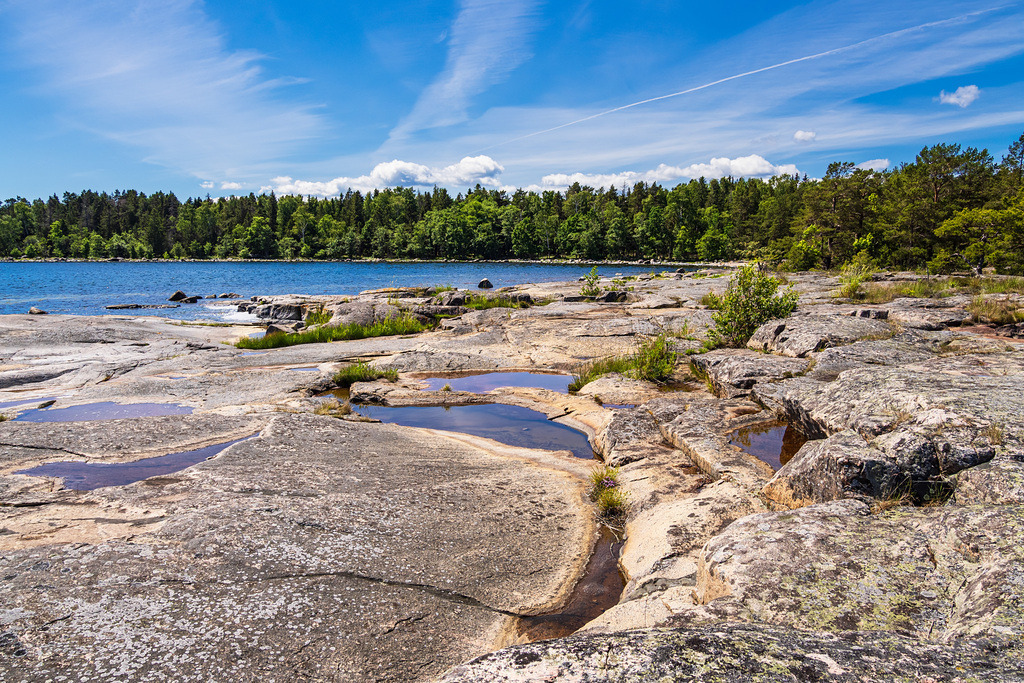 Ostseeküste mit Felsen und Bäumen auf der Insel Sladö in Schweden | Ostseeküste mit Felsen und Bäumen auf der Insel Sladö in Schweden.