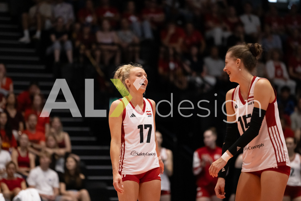 Austria v Switzerland - CEV European League Women | KRIENS, SWITZERLAND - JUNE 14: DANA SCHMIT of Austria and MARIE KRISTIN BRUCKNER of Austria during the CEV European League match between Austria and Switzerland at Pilatus Arena on June 14, 2026 in Kriens, Switzerland. - Realisiert mit Pictrs.com