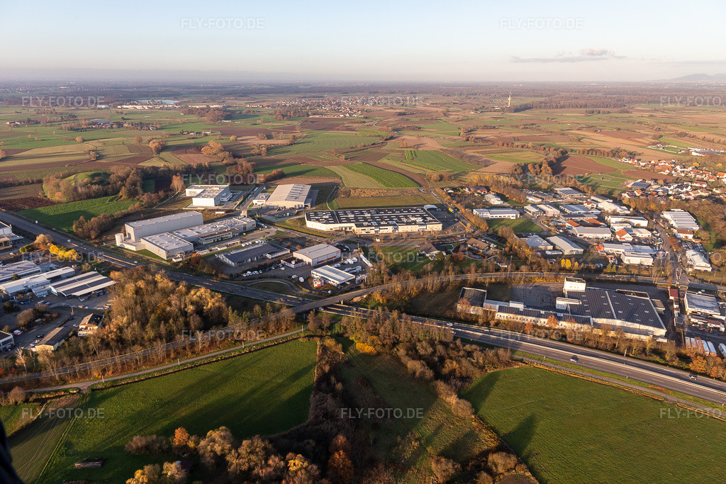 Luftbild: Industriegebiet Sand im Ortsteil Sand in Willstätt im Bundesland Baden-Württemberg in Deutschland. Foto: IMG_119986.jpg vom 30.11.2019 durch Werner Riehm/FLY-FOTO.de
