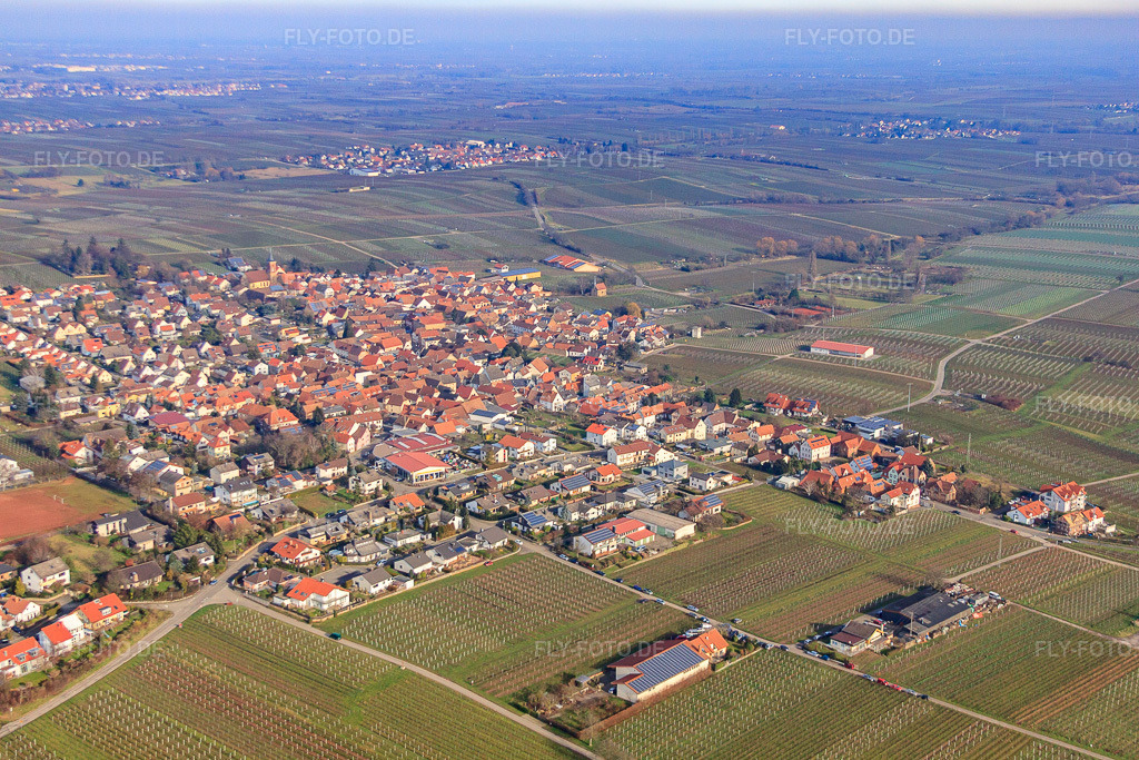Luftbild: Ortsansicht von Südwesten im Ortsteil Nußdorf in Landau im Bundesland Rheinland-Pfalz in Deutschland. Foto: IMG_61646.jpg vom 18.01.2014 durch Werner Riehm/FLY-FOTO.deAuflösung des Originals: 4752 x 3168 px