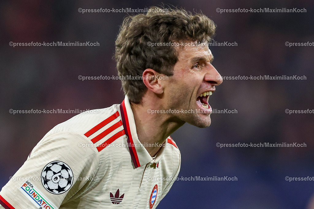 UCL10122402197 | 10.12.2024, Fußball, UEFA Champions League, Schachtar Donezk - FC Bayern München, Arena AufSchalke Gelsenkirchen, 8. Spieltag Saison 2024 2025: Thomas Müller (Bayern #25)DFB regulations prohibit any use of photographs as image sequences and or quasi-video.