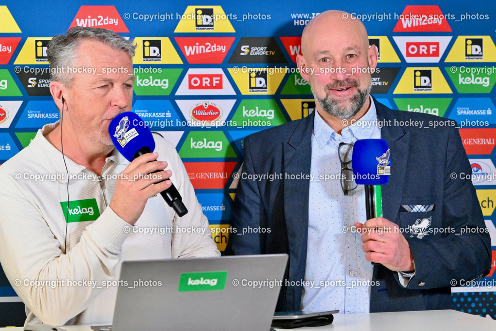 EC IDM WÄRMEPUMPEN VSV vs. MOSER MEDICAL GRAZ99ERS | EC VSV Hallensprecher Gerhard Oberrauner, Herbert Hohenberger Sportdirektor EC VSV, EC IDM WÄRMEPUMPEN VSV vs. MOSER MEDICAL GRAZ99ERS, EC IDM WÄRMEPUMPEN VSV vs. MOSER MEDICAL GRAZ99ERS am 12.03.2026 in Villach (Stadthalle Villach), Austria, (Photo by Bernd Stefan)