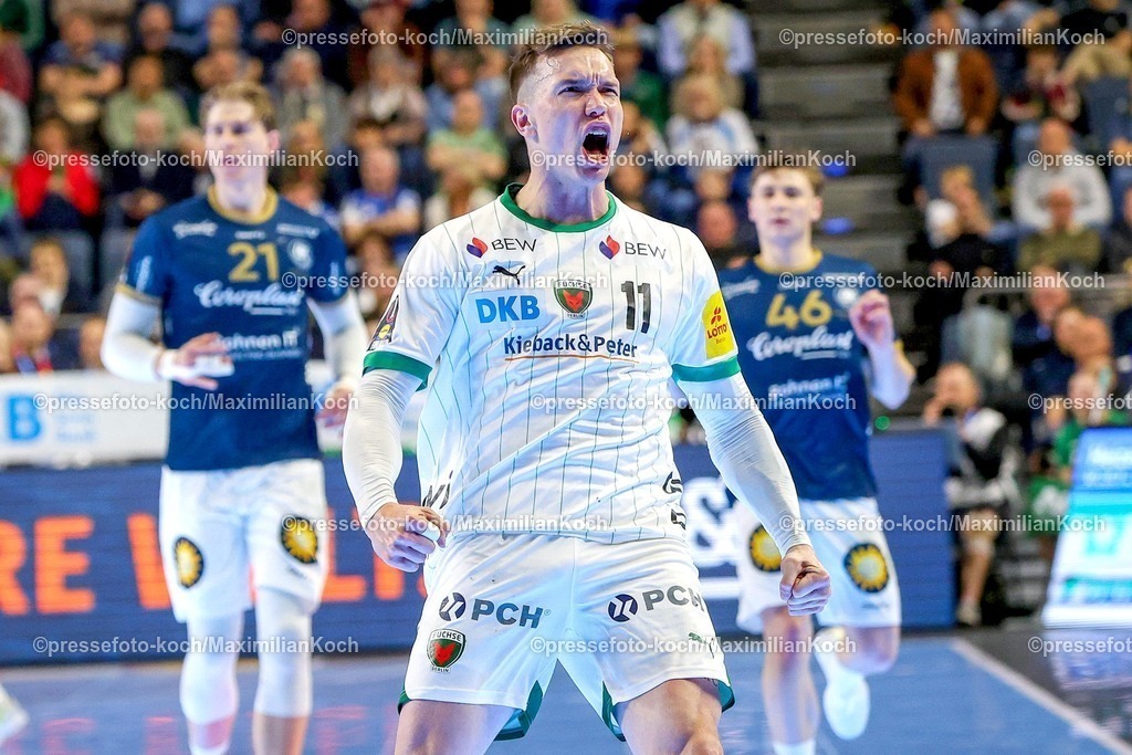 xSSCx19042602026 | 19.04.2026, xsscx, Handball, DHB-Pokal Lidl Final4, Finale, Füchse Berlin - Bergischer HC, Saison 2025 / 2026 Herren, Lanxess Arena, Köln: Lasse Andersson (Füchse Berlin #11) feiert einen Treffer Photo: xSandraxScherningxPressefotoKochx