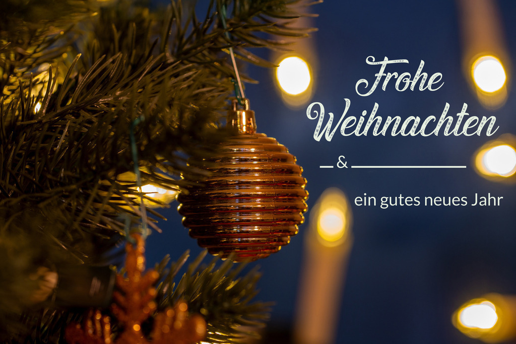 Weihnachtsgrüße und Silvestergrüße | Weihnachtsgrüße und Silvestergrüße: Schriftzug FROHE WEIHNACHTEN UND EIN GUTES NEUES JAHR mit weihnachtlicher Dekoration - Realisiert mit Pictrs.com