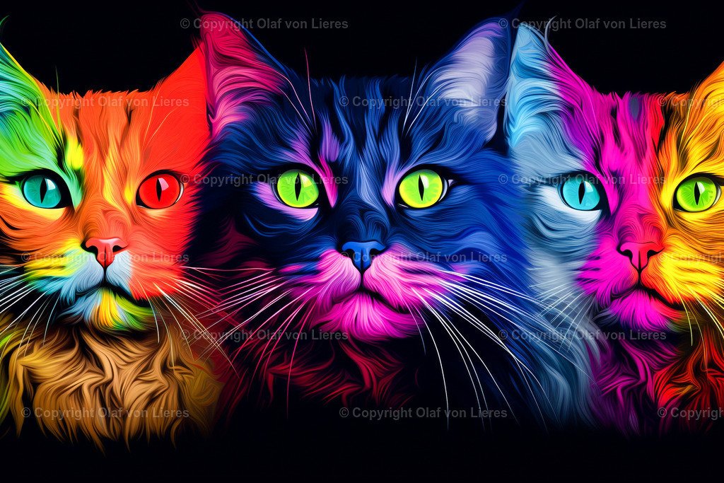 bunte Katzen | farbenfrohe Katzengesichter