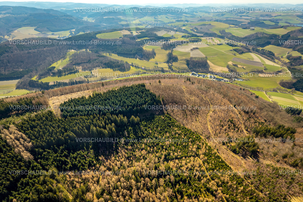 Meschede220302661 | Luftbild, Waldgebiet Vogelsang Berg mit Blick ins Sauerland, Heggen, Meschede-Stadt, Meschede, Sauerland, Nordrhein-Westfalen, Deutschland