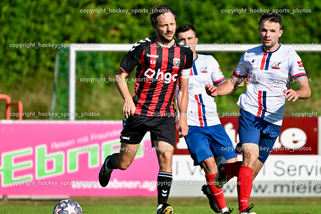 ESV Admira vs. SC Arriach | #15 Christoph Stattmann ESV Admira, #6 Philipp Flaschberger SC Arriach, ESV Admira vs. SC Arriach, ESV Admira vs. SC Arriach am 24.08.2024 in Villach (Sportzentrum Admira), Austria, (Photo by Bernd Stefan)