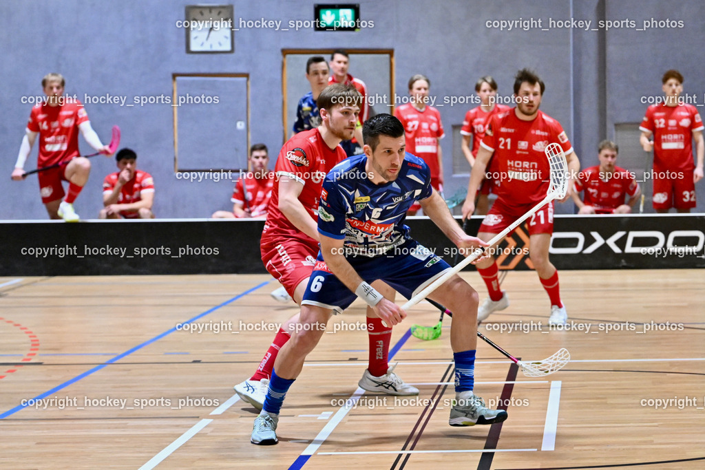 KAC Floorball vs. VSV Unihockey | #6 Timo Schmid VSV Unihockey, #87 Fabian Grabner KAC Floorball, #21 Tobias Grabner KAC Floorball, KAC Floorball vs. VSV Unihockey, KAC Floorball vs. VSV Unihockey am 21.03.2026 in Klagenfurt (Ballspielhalle Waidmannsdorf), Austria, (Photo by Bernd Stefan)