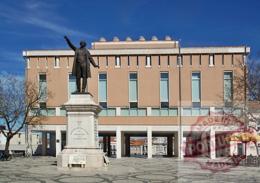 Jose Estevao Coelho de Magalhaes statue fronting Aveiro City Hall. Aveiro - Portugal | Jose Estevao Coelho de Magalhaes statue standing in the public square before Aveiro City Hall - Realisiert mit Pictrs.com