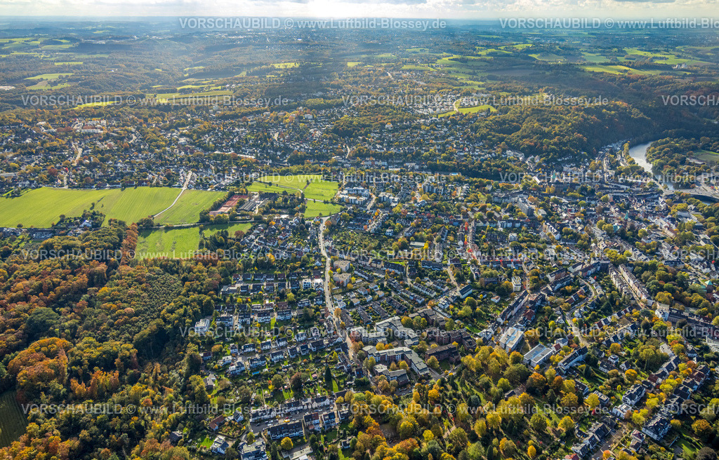 Essen251002504Sued | Luftbild, Wohngebiet Ortsansicht Ortsteil Werden mit Tennisplätze Werdener Tennisbund, Fernsicht, Werden, Essen, Ruhrgebiet, Nordrhein-Westfalen, Deutschland