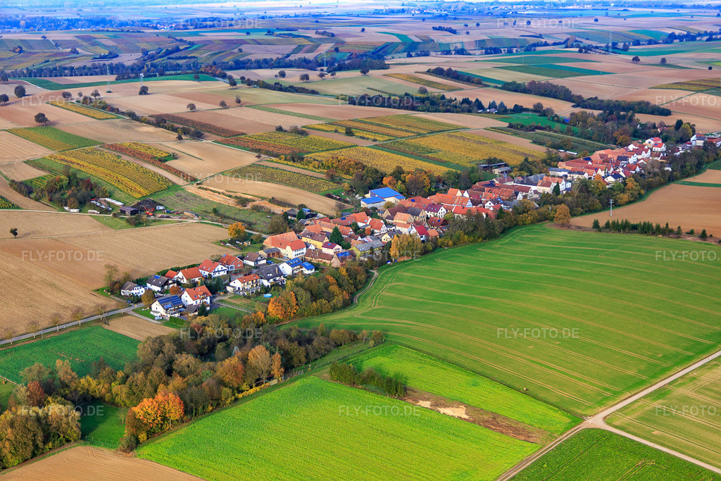 Luftbild: Straßendorf von Südwesten in Vollmersweiler im Bundesland Rheinland-Pfalz in Deutschland. Foto: IMG_075860.jpg vom 02.11.2014 durch Werner Riehm/FLY-FOTO.de