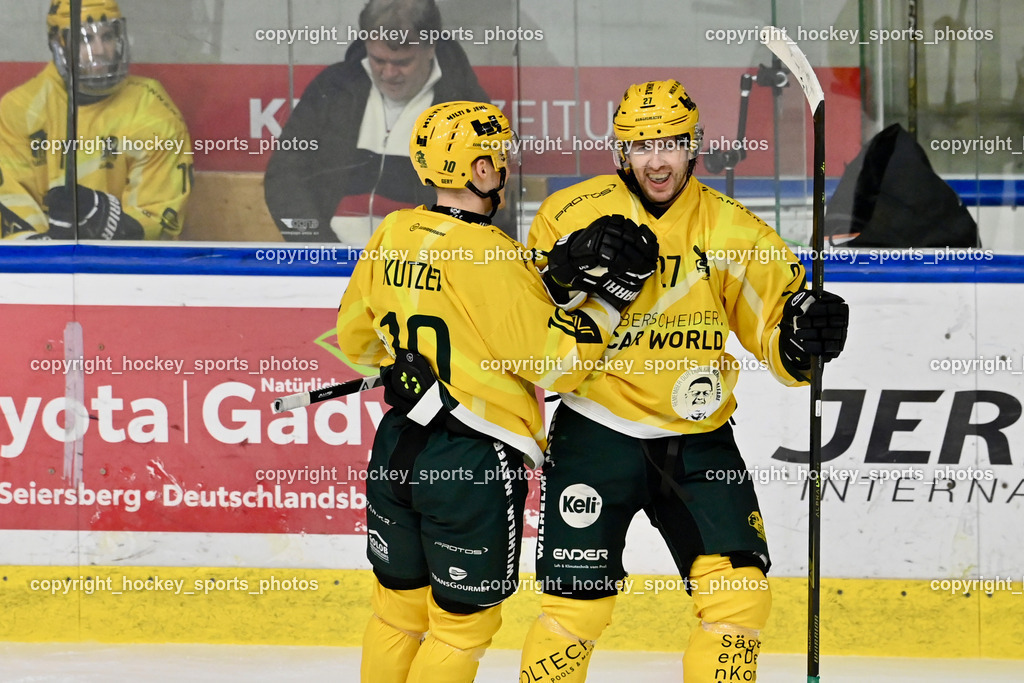 ATSE Graz vs. EHC Lustenau | Jubel EHC Lustenau, #27 D’Alvise Christopher EHC Lustenau, #10 Kutzer Jonas EHC Lustenau, ATSE Graz vs. EHC Lustenau, ATSE Graz vs. EHC Lustenau am 14.02.2026 in Graz (Merkur Eishalle ), Austria, (Photo by Bernd Stefan)