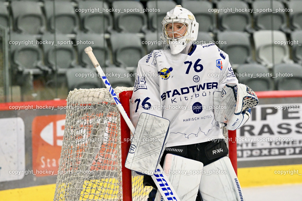 EC KAC Future Team vs. Die Adler Kitzbühl 7.10.2023 | #76 Schubert Thomas EC Kitzbühel, EC KAC Future Team vs. Die Adler Kitzbühl 7.10.2023, EC KAC Future Team vs. Die Adler Kitzbühl am 07.10.2023 in Klagenfurt (Messehalle Klagenfurt), Austria, (Photo by Bernd Stefan)