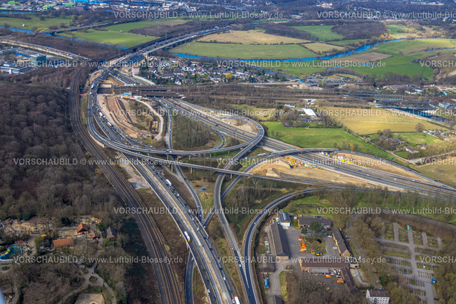 Duisburg240304043 | Luftbild, Autobahnkreuz Kaiserberg der Autobahnen A40 und A3 mit Baustellen, Duissern, Duisburg, Ruhrgebiet, Nordrhein-Westfalen, Deutschland, Duisburg-S