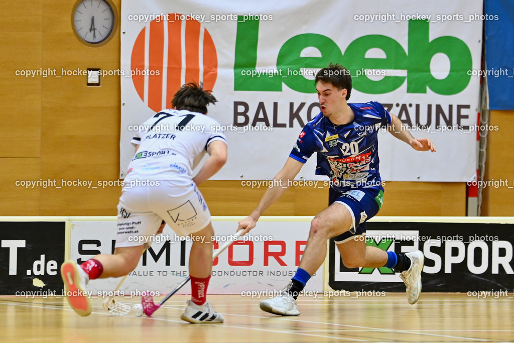 VSV Unihockey vs. KAC Floorball | #71 Christoph Platzer KAC Floorball, #20 David Gredler VSV Unihockey, VSV Unihockey vs. KAC Floorball, VSV Unihockey vs. KAC Floorball am 28.03.2026 in Villach (Ballspielhalle St. Martin), Austria, (Photo by Bernd Stefan)