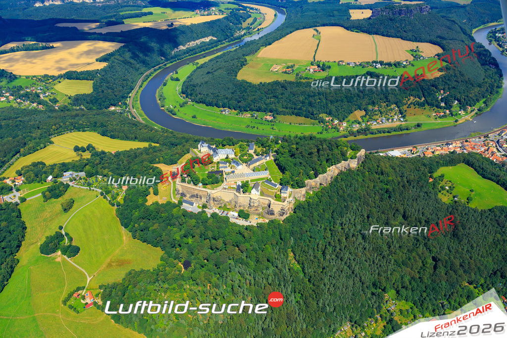 Die Luftaufnahme Festung-koenigstein - Königstein wurde vom UL-Flugzeug (keine Drohne) aus fotografiert.Hohe Druck- Auflösung-die Geschenkidee!