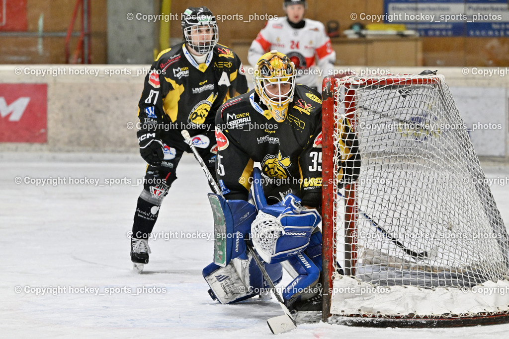 EC MET PHOTOVOLTAIK HORNETS SPITTAL vs. EV ZELTWEG MURTAL LIONS | #35 Egger Luca EC Hornets Spittal, #87 Urbanek Martin EC Hornets Spittal, EC MET PHOTOVOLTAIK HORNETS SPITTAL vs. EV ZELTWEG MURTAL LIONS, EC MET PHOTOVOLTAIK HORNETS SPITTAL vs. EV ZELTWEG MURTAL LIONS am 08.02.2026 in Spittal an der Drau (Eissportzentrum Spittal), Austria, (Photo by Bernd Stefan)
