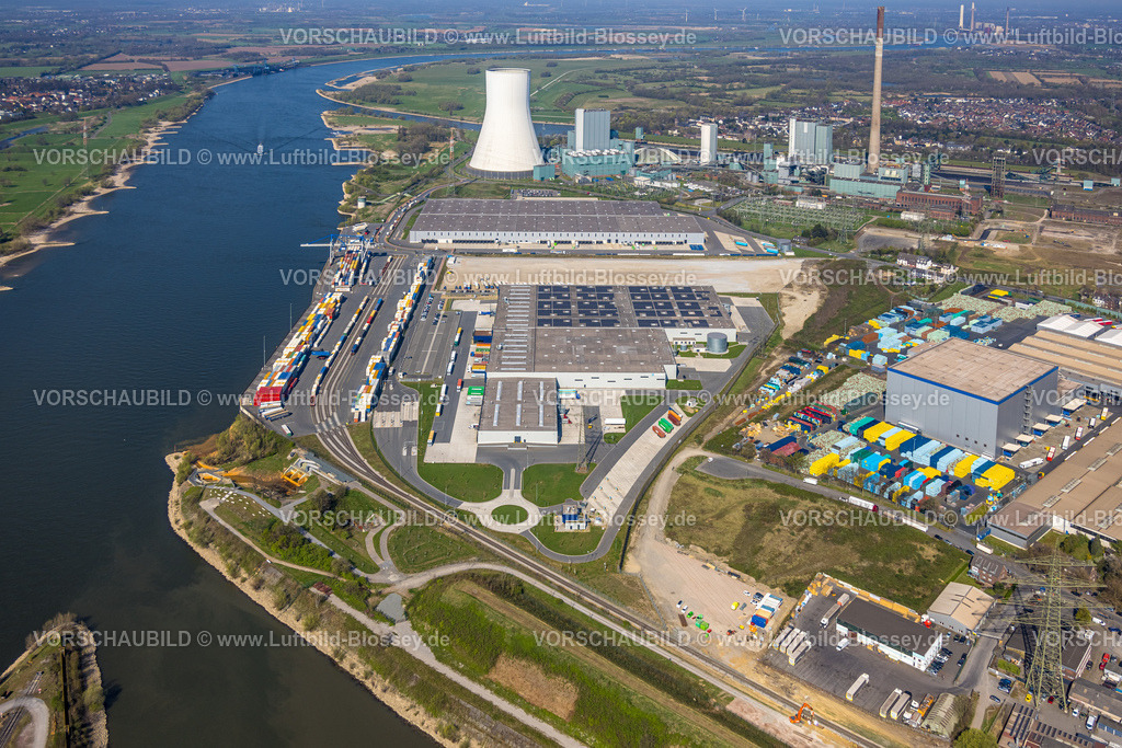 Duisburg250402905Logport6Walsum | Luftbild, Duisburg-Nord, duisport logport VI Walsum, logport 6, STEAG Kraftwerk Walsum am Fluss Rhein, Alt-Walsum, Duisburg, Ruhrgebiet, Nordrhein-Westfalen, Deutschland