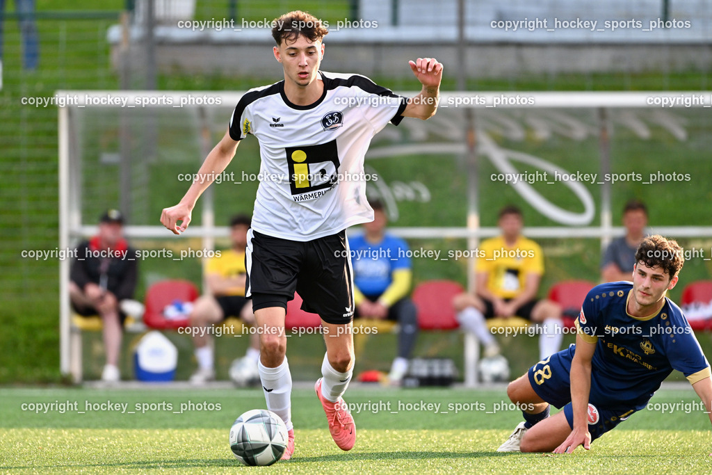 SV Spittal 1921 vs. ATUS Velden | #23 Tobias Tollschein SV Spittal, #28 Manuel Thomas Guggenberger ATUS Velden, SV Spittal 1921 vs. ATUS Velden, SV Spittal 1921 vs. ATUS Velden am 05.06.2025 in Spittal an der Drau (Goldeck Stadion), Austria, (Photo by Bernd Stefan)