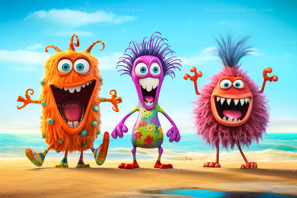 farbenfrohe Monster als Wandbild | lustige Monster lachen