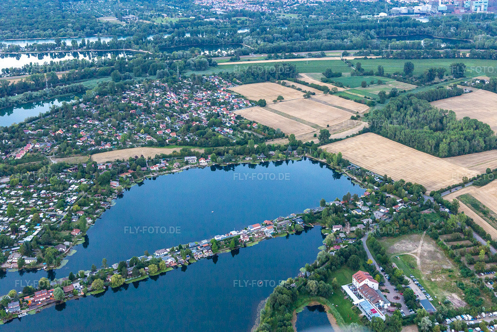Luftbild: Blaue Adria, Schwanenweiher in Altrip im Bundesland Rheinland-Pfalz in Deutschland. Foto: IMG_121084.jpg vom 25.07.2020 durch Werner Riehm/FLY-FOTO.de
