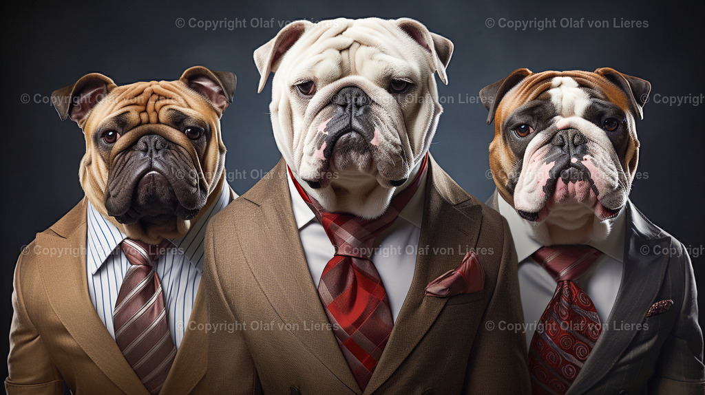 Bulldoggen im Anzug | Hunde als Geschäftsmann