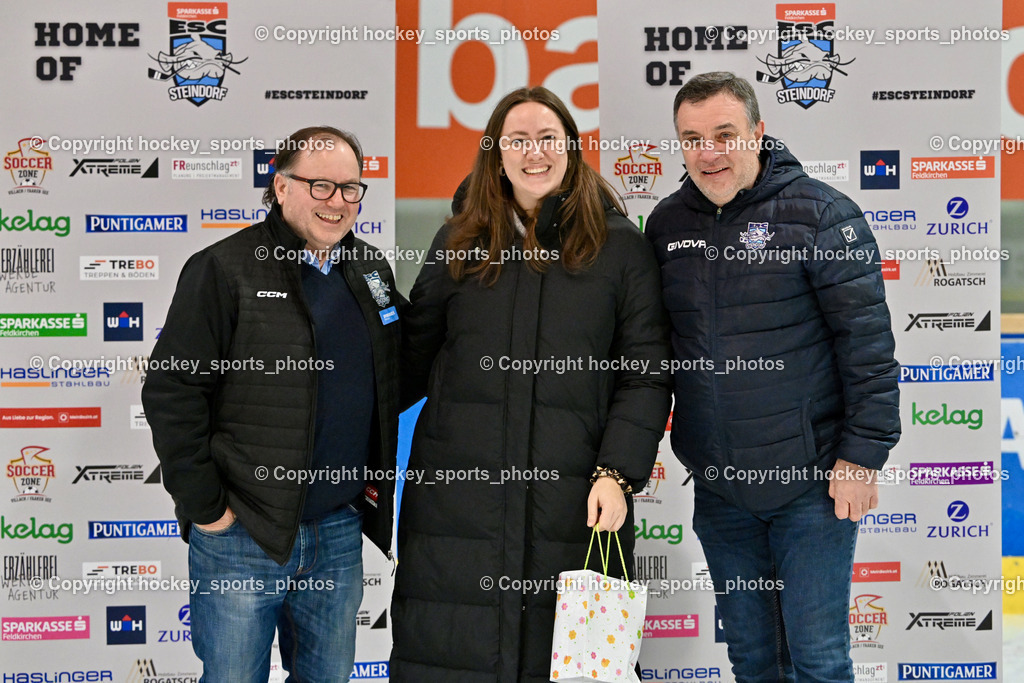 ESC SPARKASSE STEINDORF vs. UECR Huben  | Sektionsleiter ESC Steindorf Hans Tschernutter, ESC Steindorf Soziale Medien Julia Puntigam, Sportlicher Leiter ESC Steindorf Armin Ratz, ESC SPARKASSE STEINDORF vs. UECR Huben , ESC SPARKASSE STEINDORF vs. UECR Huben  am 06.02.2026 in Steindorf (Ossiachersee Halle), Austria, (Photo by Bernd Stefan)