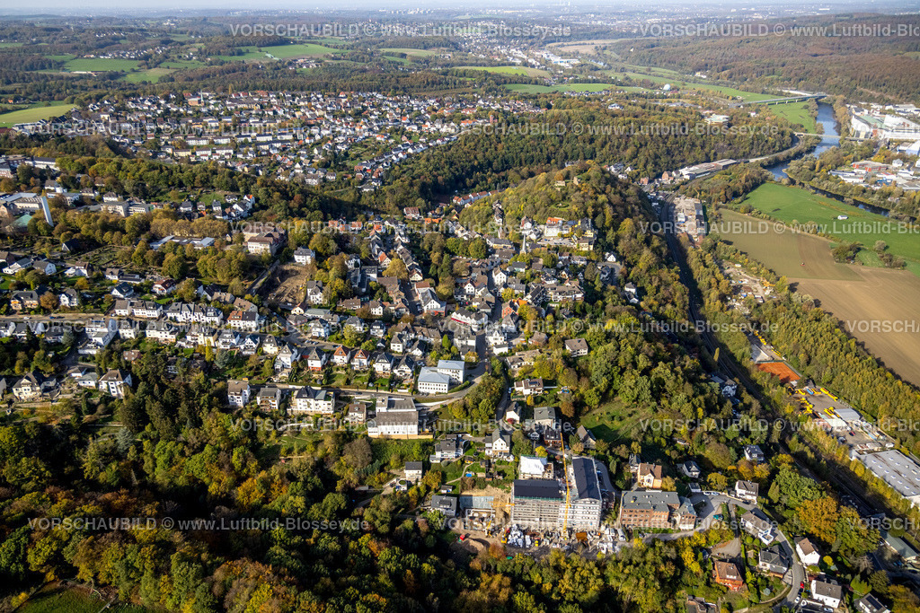 Wetter221017366 | Luftbild, Ortsansicht Volmarstein, Evangelische Stiftung Volmarstein Johanna Helenen Haus, Marianne-Behrs-Haus, Friedhof Volmarstein, Burg-Domizil Baustelle, Volmarstein, Wetter, Ruhrgebiet, Nordrhein-Westfalen, Deutschland